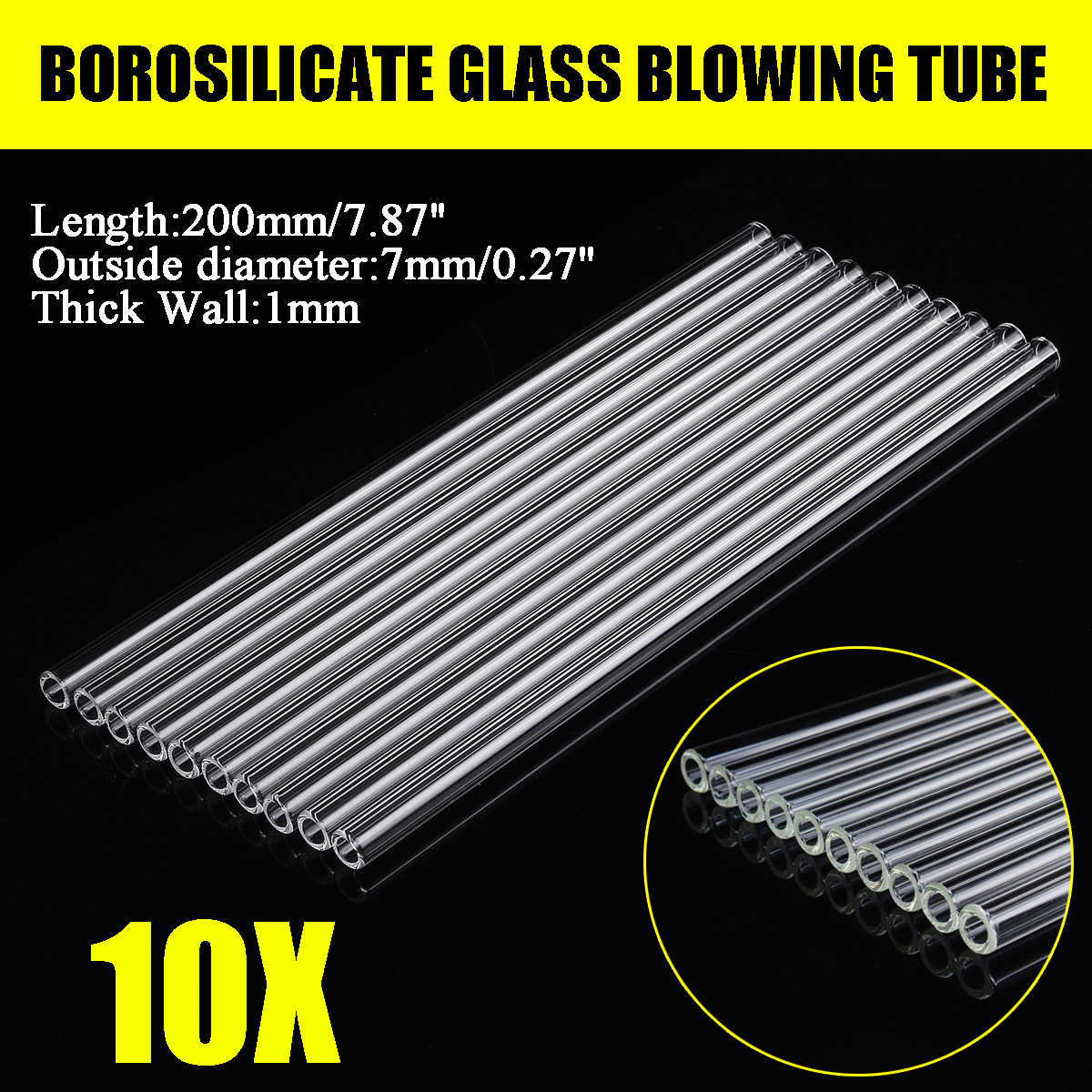 10Pcs-200x7x1mm-Length-200mm-OD-7mm-1mm-Thick-Wall-Borosilicate-Glass-Blowing-Tube-Lab-Factory-Schoo-1618135-1