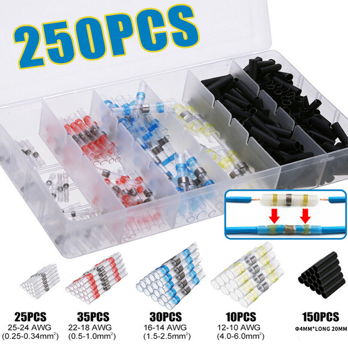 250-Pcs-Heat-Shrink-Butt-Terminals-Solder-Seal-Sleeve-Wire-Connector-Waterproof-Wire-Connector-Termi-1570264-1