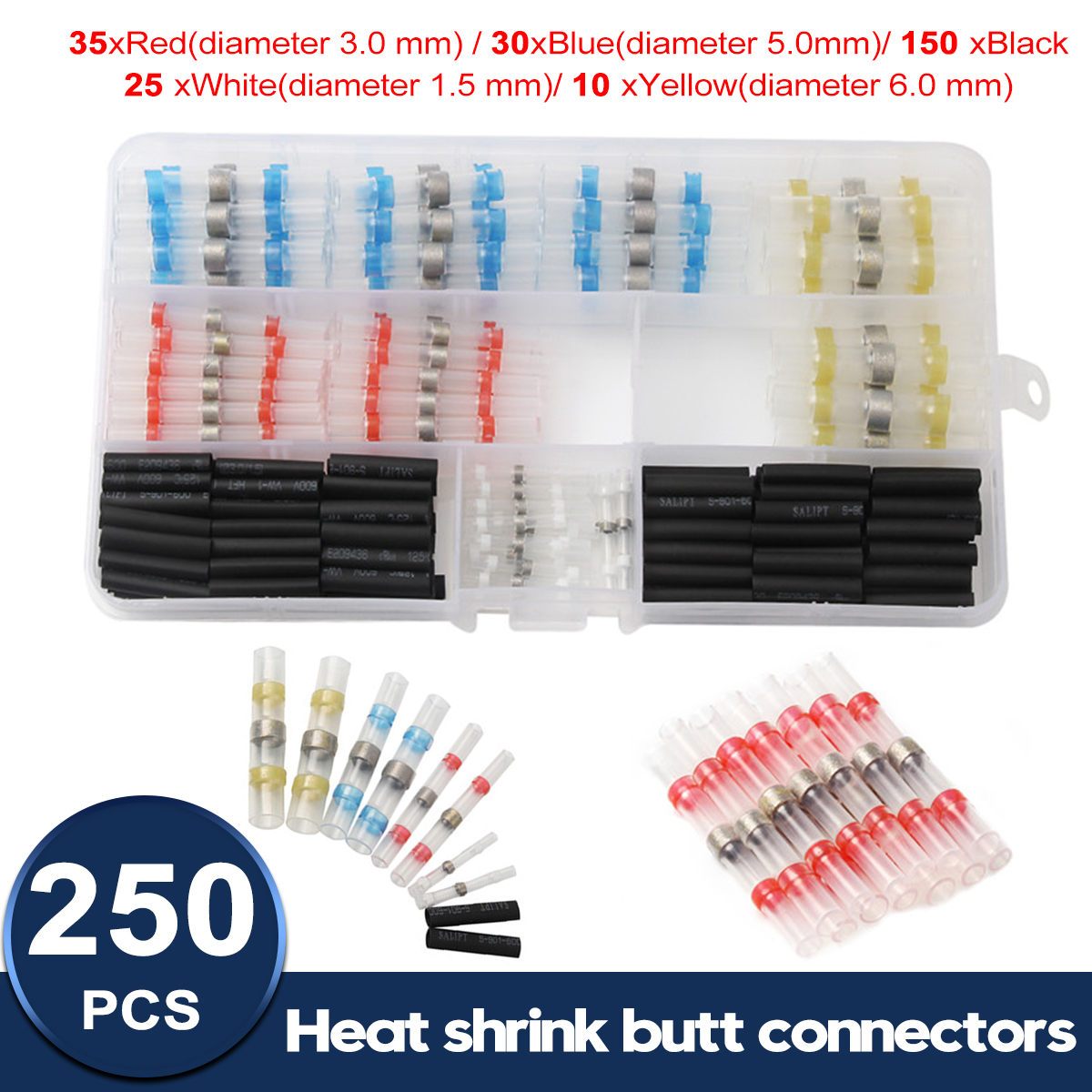 250pcs-Waterproof-Heat-Shrink-Tube-Butt-Terminals-Solder-Seal-Sleeve-Wire-Connectors-1667234-1
