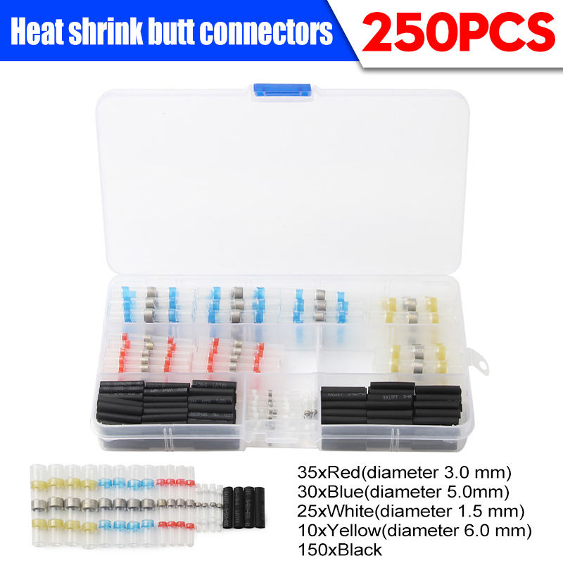 250pcs-Waterproof-Heat-Shrink-Tube-Butt-Terminals-Solder-Seal-Sleeve-Wire-Connectors-1667234-2