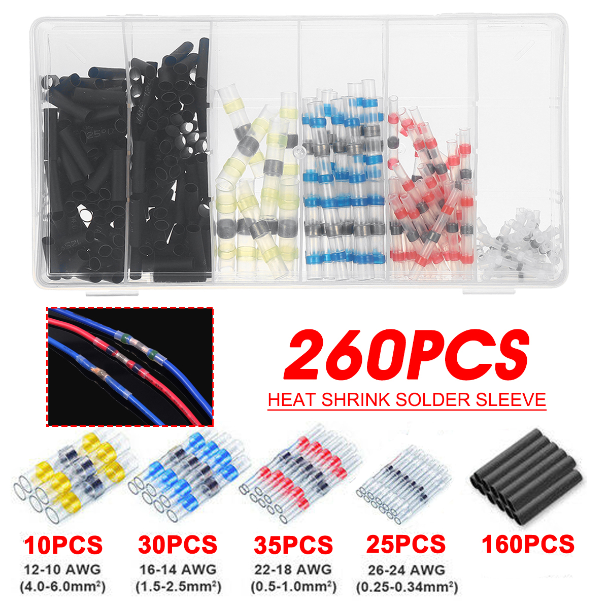 260PCS-Sleeve-Heat-Shrink-Tube-Butt-Waterproof-Wire-Splice-Connectors-1642276-1