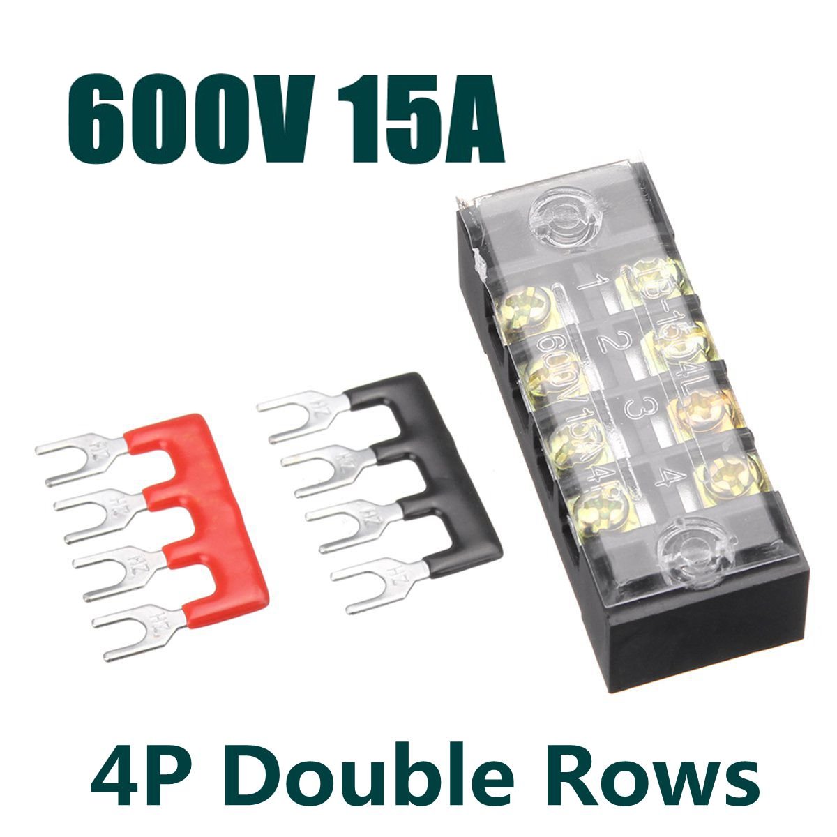 600V-15A-Dual-Rows-4-Position-Screw-Terminal-Strip-RedBlack-Pre-Insulated-Terminal-Block-Strip-1356857-1