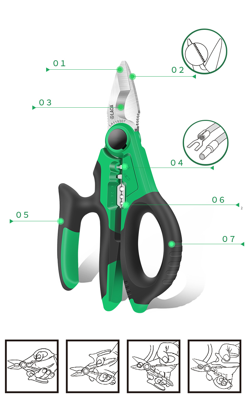 LAOA-6quot7quot-Wire-Cutter-Electrician-Scissors-Crimpper-Stainless-Wire-Stripper-Crimping-Tool-1859375-7