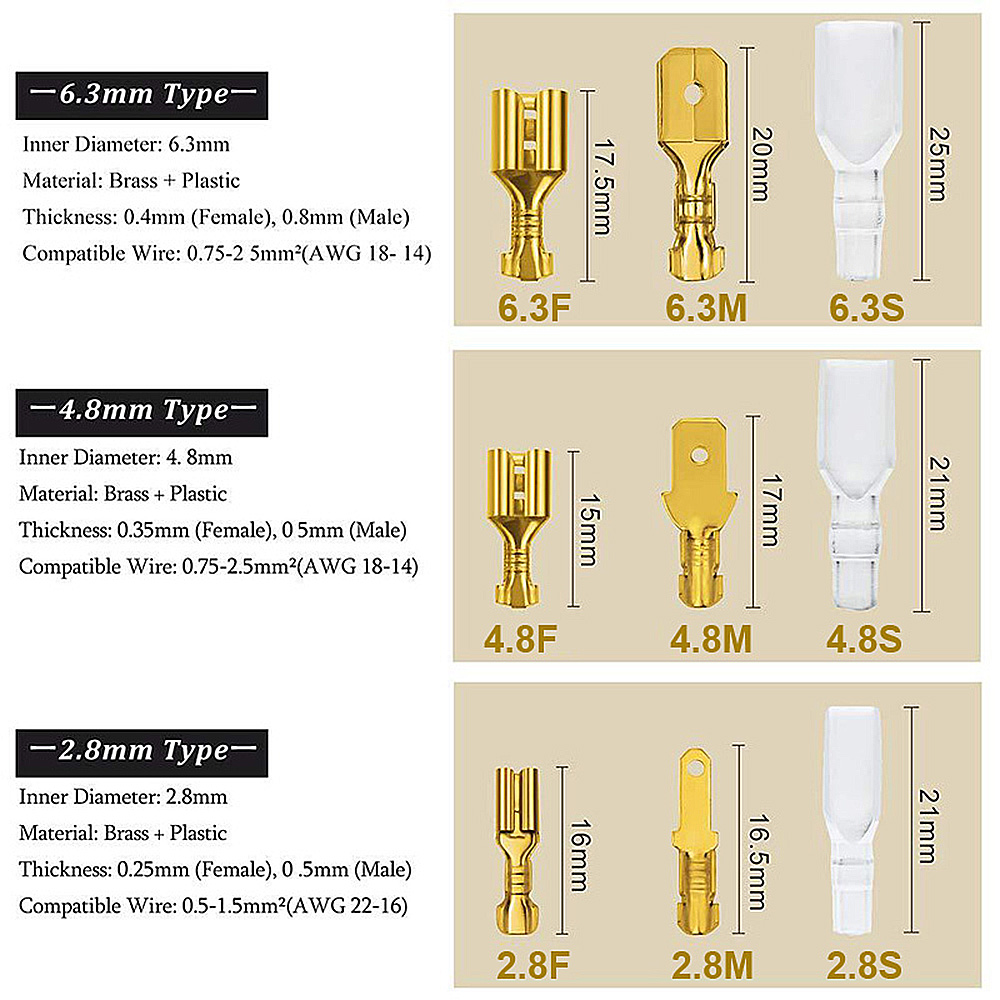 135270315PCS-Box-Insulated-Male-Female-Wire-Connector-284863MM-Golden-Electrical-Crimp-Terminals-Ter-1975903-2