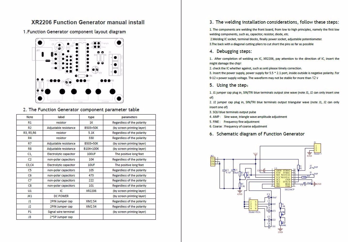 Geekcreitreg-XR2206-Function-Signal-Generator-DIY-Kit-Sine-Triangle-Square-Output-1HZ-1MHZ-1206339-6