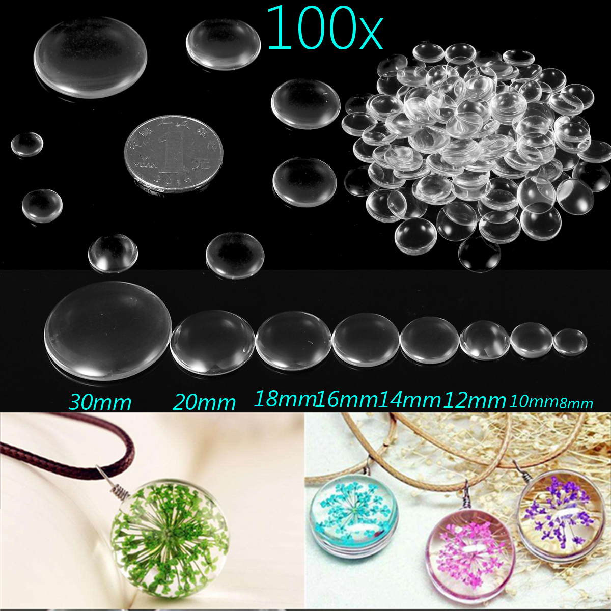100Pcs-Round-Clear-Glass-Dome-Cabochon-Cameo-Flat-Back-Crystal-Magnify-Base-Cover-DIY-1229011-4
