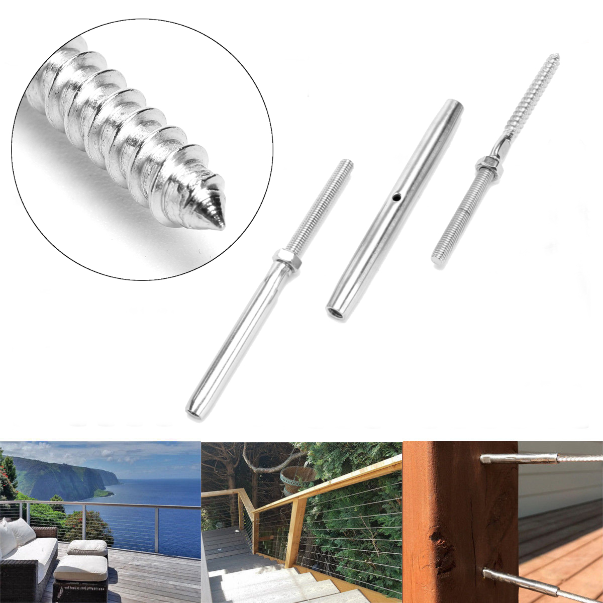 10Set-Balustrade-Cable-Fixing-Kit-Stainless-Steel-Lag-Screw-Swage-Terminal-1242466-5