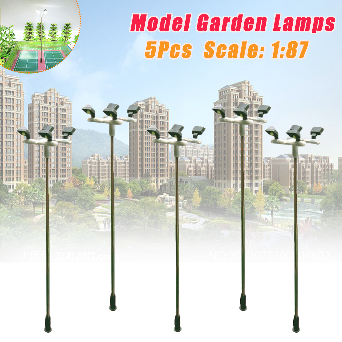 5Pcs-1871100-Model-Garden-Lamps-3V-1W-Lamppost-Landscape-4-Heads-Light-Model-1744467-2