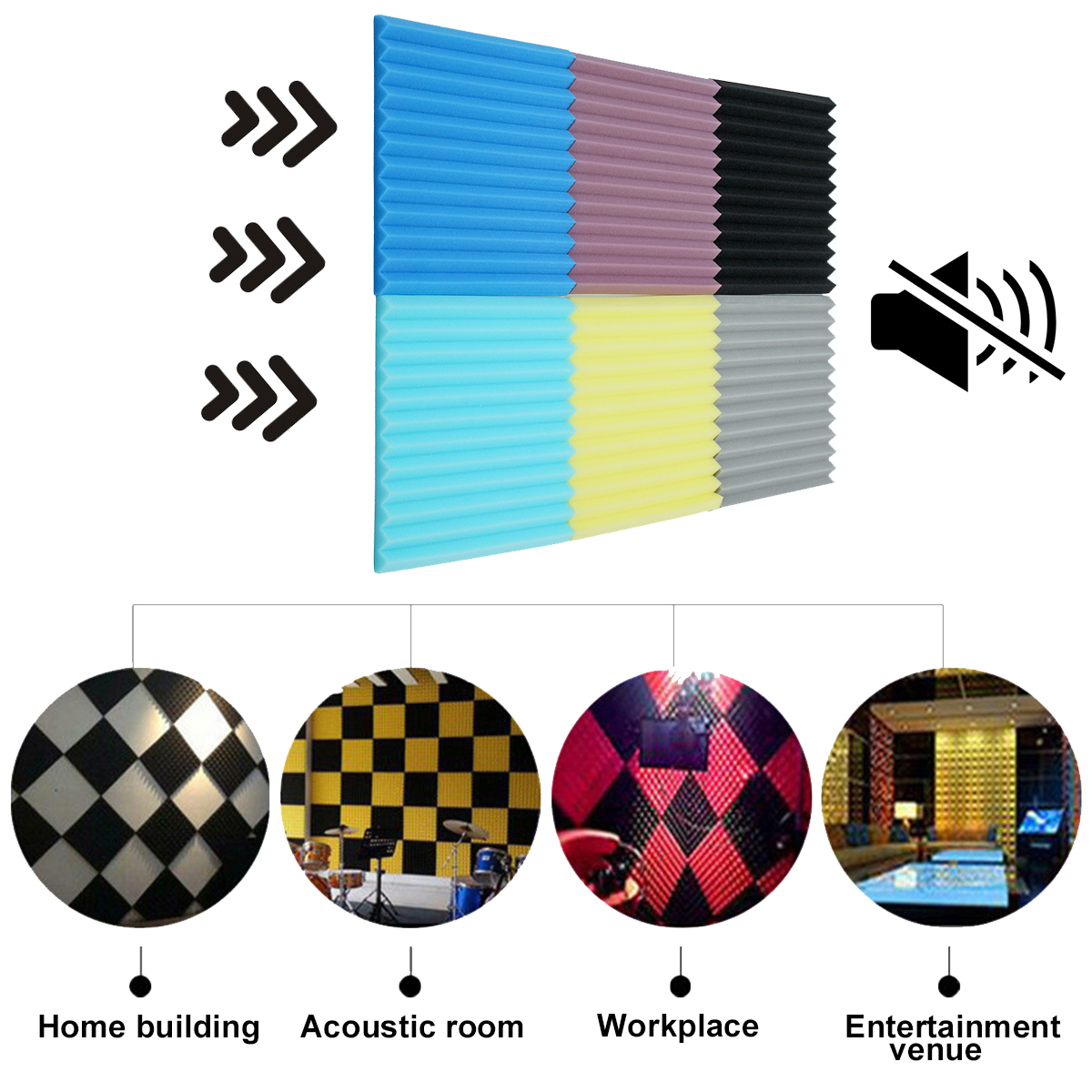 6Pcs-Acoustic-Panels-Tiles-Studio-Soundproofing-Insulation-Closed-Cell-Foam-1761605-3