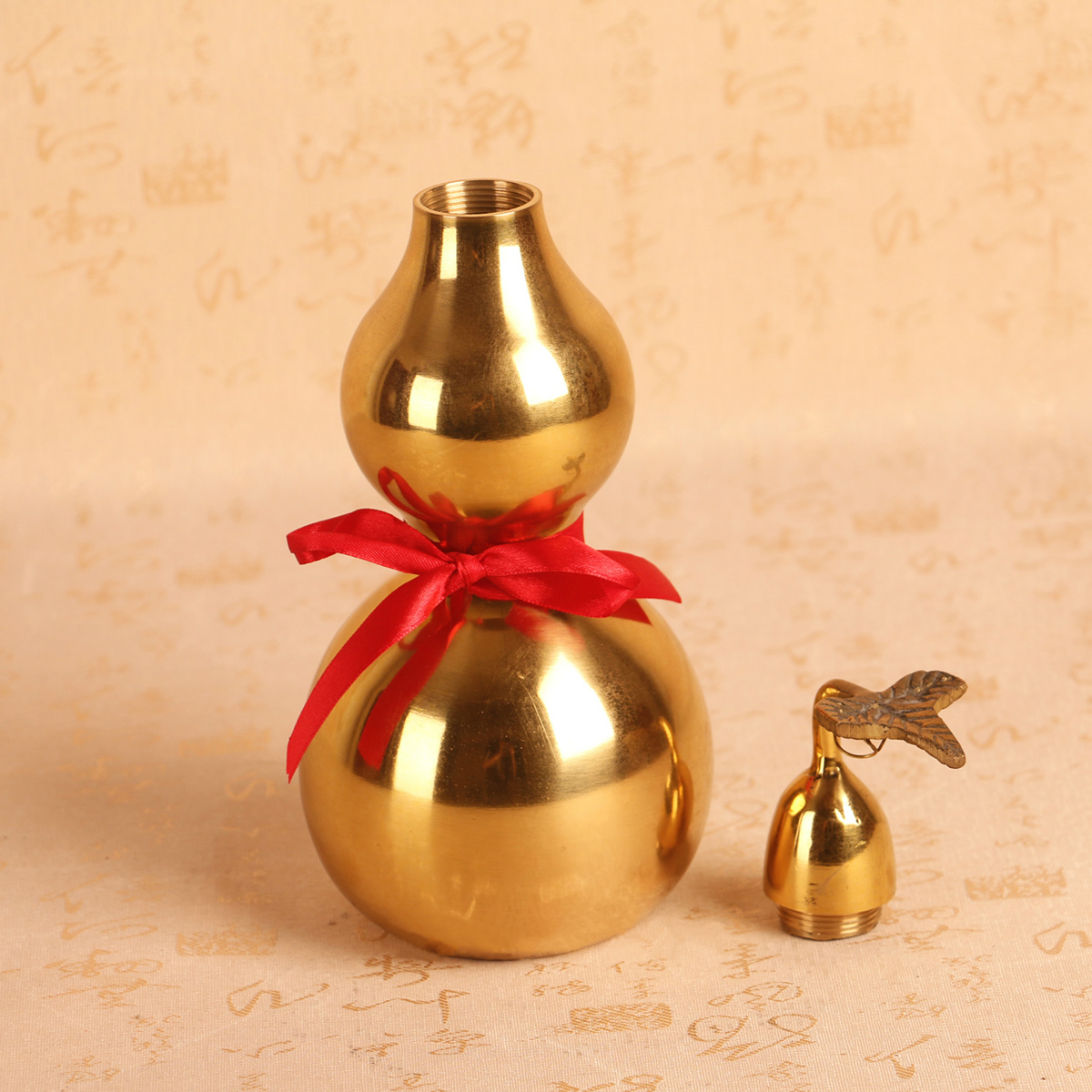 Gold-Brass-Feng-Sui-Gourd-with-Red-Ribbon-Good-Luck-Collection-Decorations-1304581-3