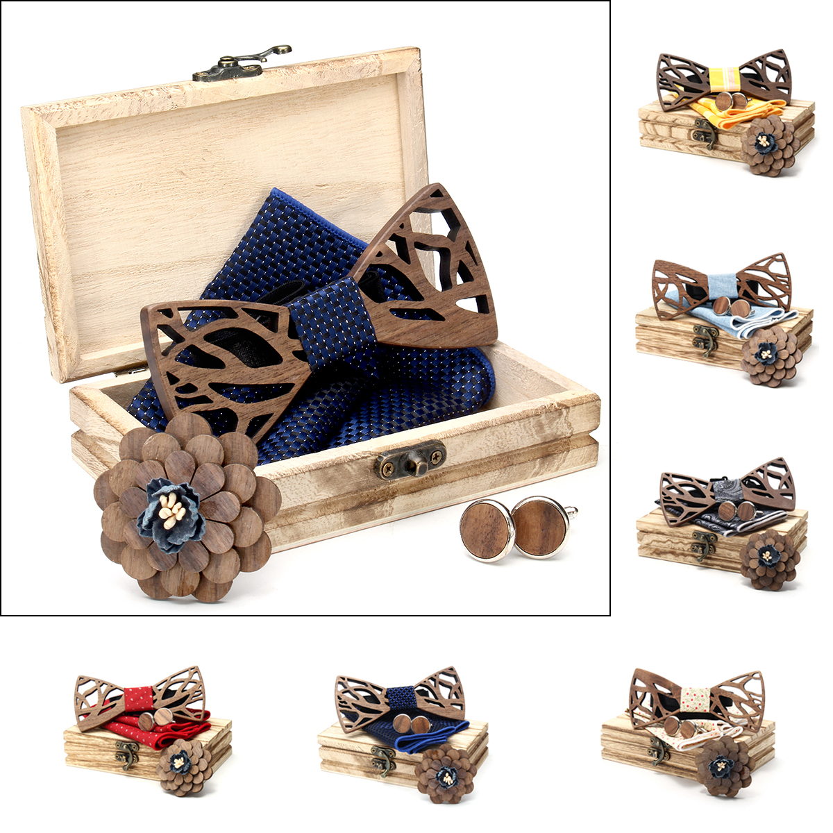 Handkerchief-Cufflinks-Set-Wooden-Bow-Tie-Bowknots-for-Wedding-Pocket-Square-Hanky-Cravat-Decor-Supp-1478848-2