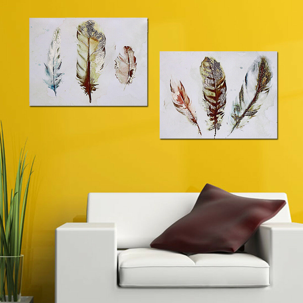 2Pcs-Watercolour-Feather-Canvas-Print-Paintings-Pretty-Wall-Art-Picture-Home-Gift-1639622-2