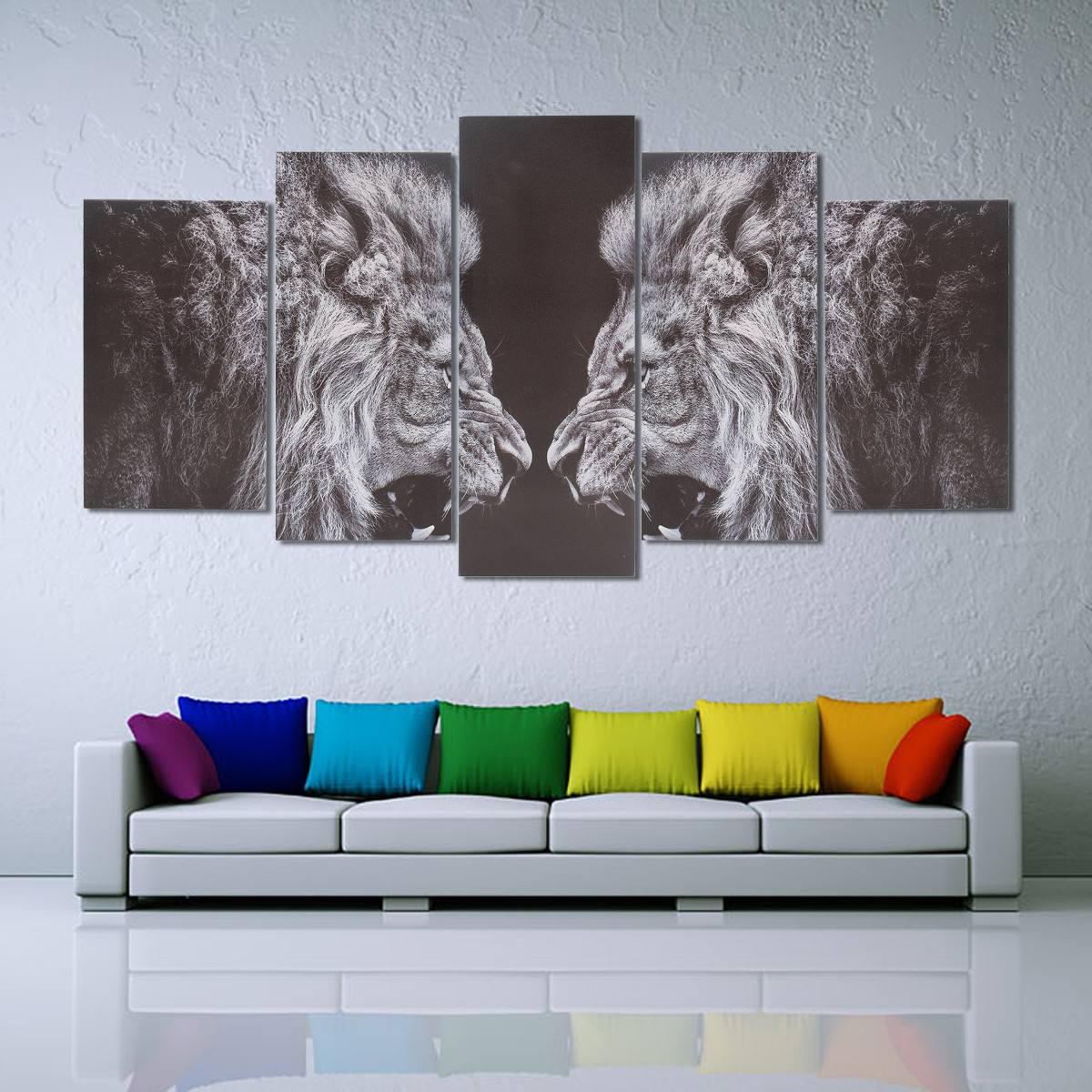 5Pcs-Black-White-Lion-Canvas-Print-Art-Painting-Wall-Picture-Home-Decor-Framed-Decorations-1114917-1