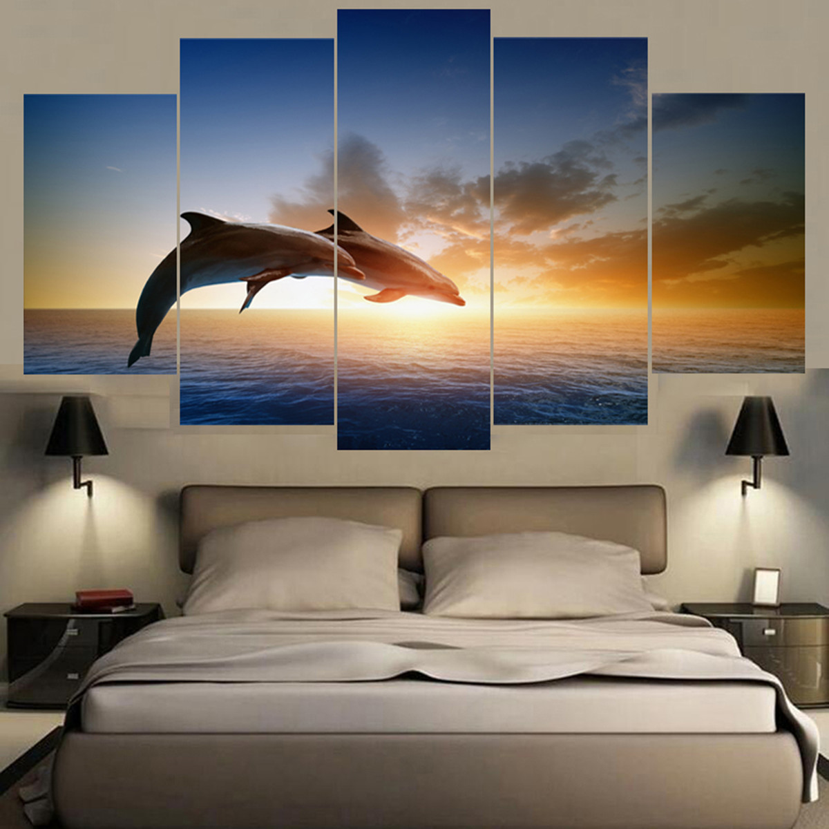 Dolphin-Sunset-Canvas-Print-Paintings-Poster-Wall-Art-Picture-Home-Decor-Unframed-1638931-2