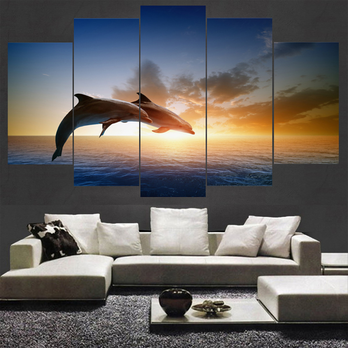 Dolphin-Sunset-Canvas-Print-Paintings-Poster-Wall-Art-Picture-Home-Decor-Unframed-1638931-4