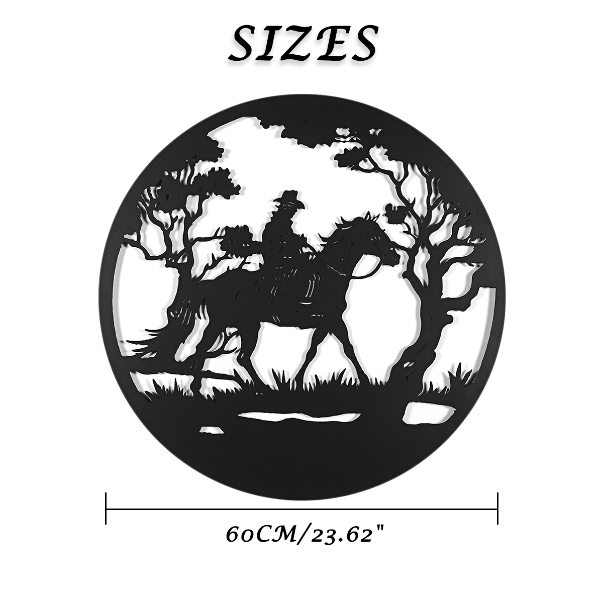 Man-Riding-Horse-In-Forest-Round-Black-Metal-Wall-Hanging-Art-Decoration-Room-1794308-5