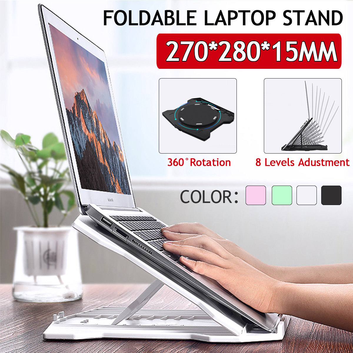 2-IN-1-Foldable-8-Level-Height-Adjustable-Macbook-Holder-Stand-Bracket-with-Phone-Holder-for-Laptops-1822444-1