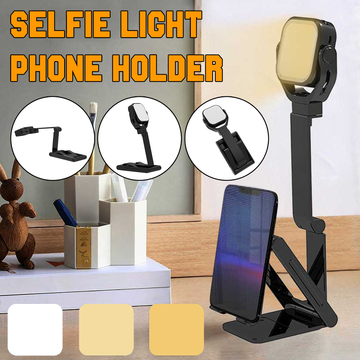 2-In-1-Foldable-Multi-Angle-Desktop-Phone-Holder-Fill-Light-Stand-Multiple-Color-Temperature-Brightn-1925451-1