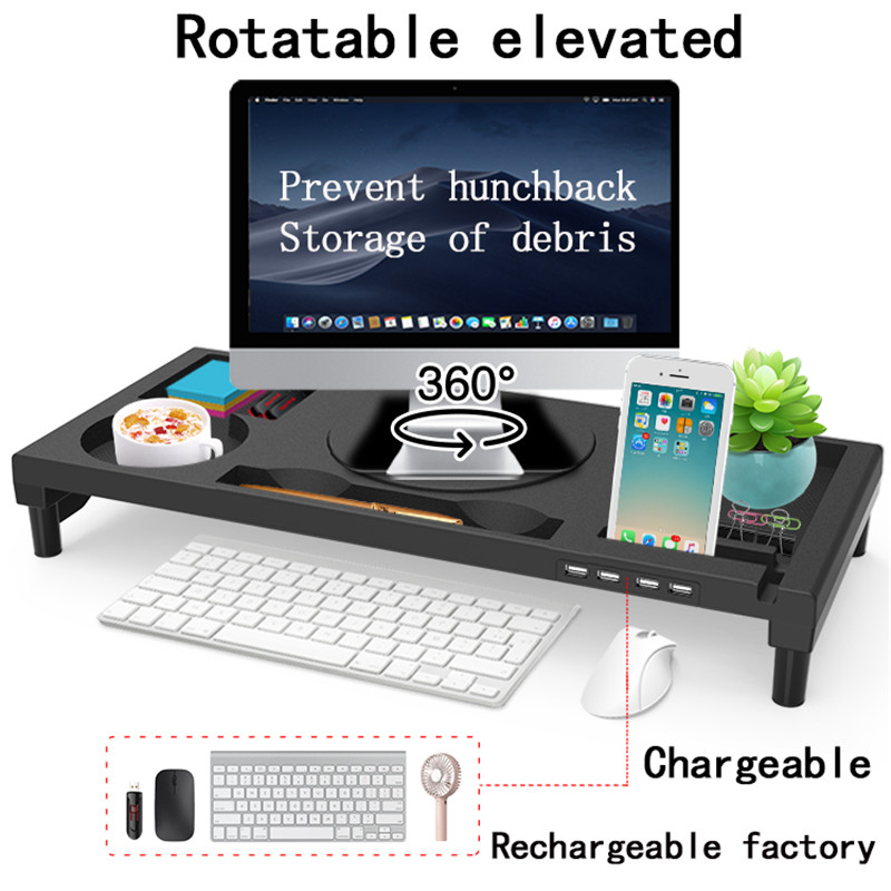 360deg-Rotatable-Macbook-iMac-Monitor-Computer-Display-Riser-Desktop-Monitor-Stand-with-USB-Charging-1872033-1
