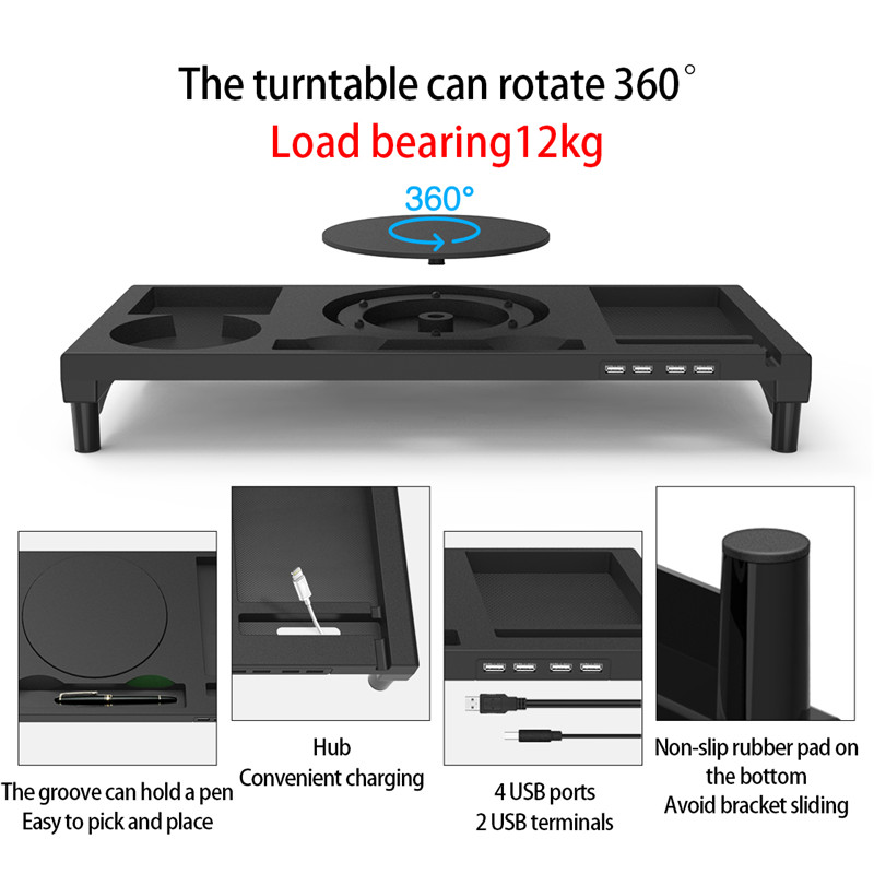 360deg-Rotatable-Macbook-iMac-Monitor-Computer-Display-Riser-Desktop-Monitor-Stand-with-USB-Charging-1872033-2