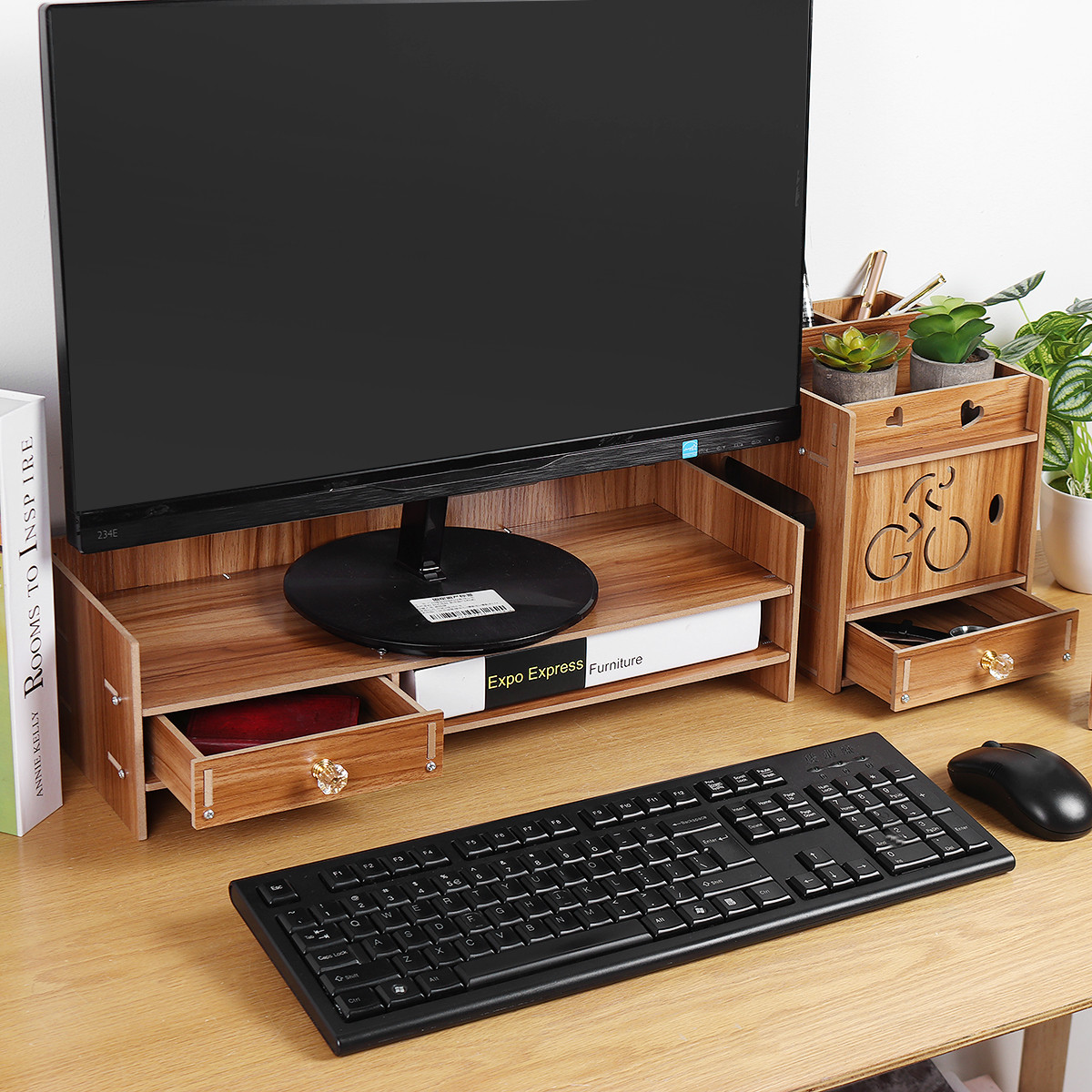 49X20X135cm-Multifunctional-Wooden-Monitor-Riser-Stand-Desktop-Holder-File-Storage-Drawer-for-iMac-1794496-11