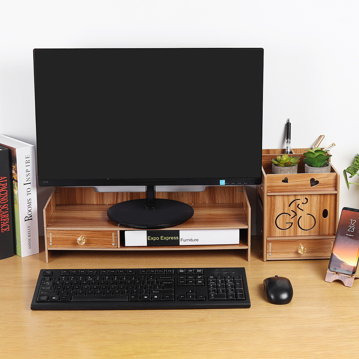 49X20X135cm-Multifunctional-Wooden-Monitor-Riser-Stand-Desktop-Holder-File-Storage-Drawer-for-iMac-1794496-12