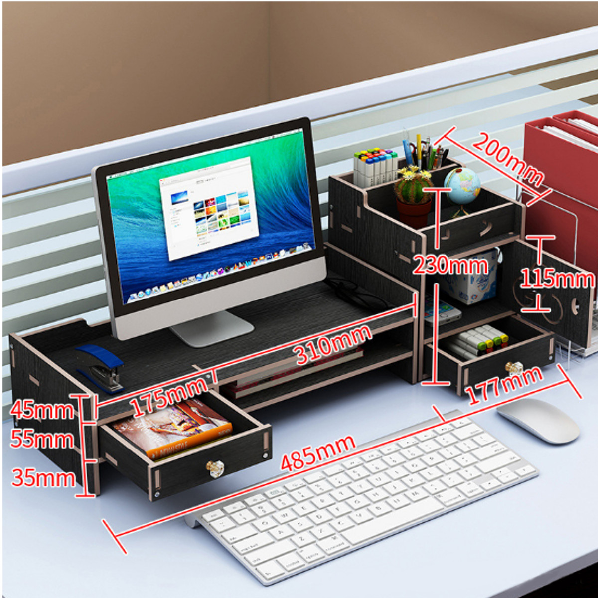 49X20X135cm-Multifunctional-Wooden-Monitor-Riser-Stand-Desktop-Holder-File-Storage-Drawer-for-iMac-1794496-13