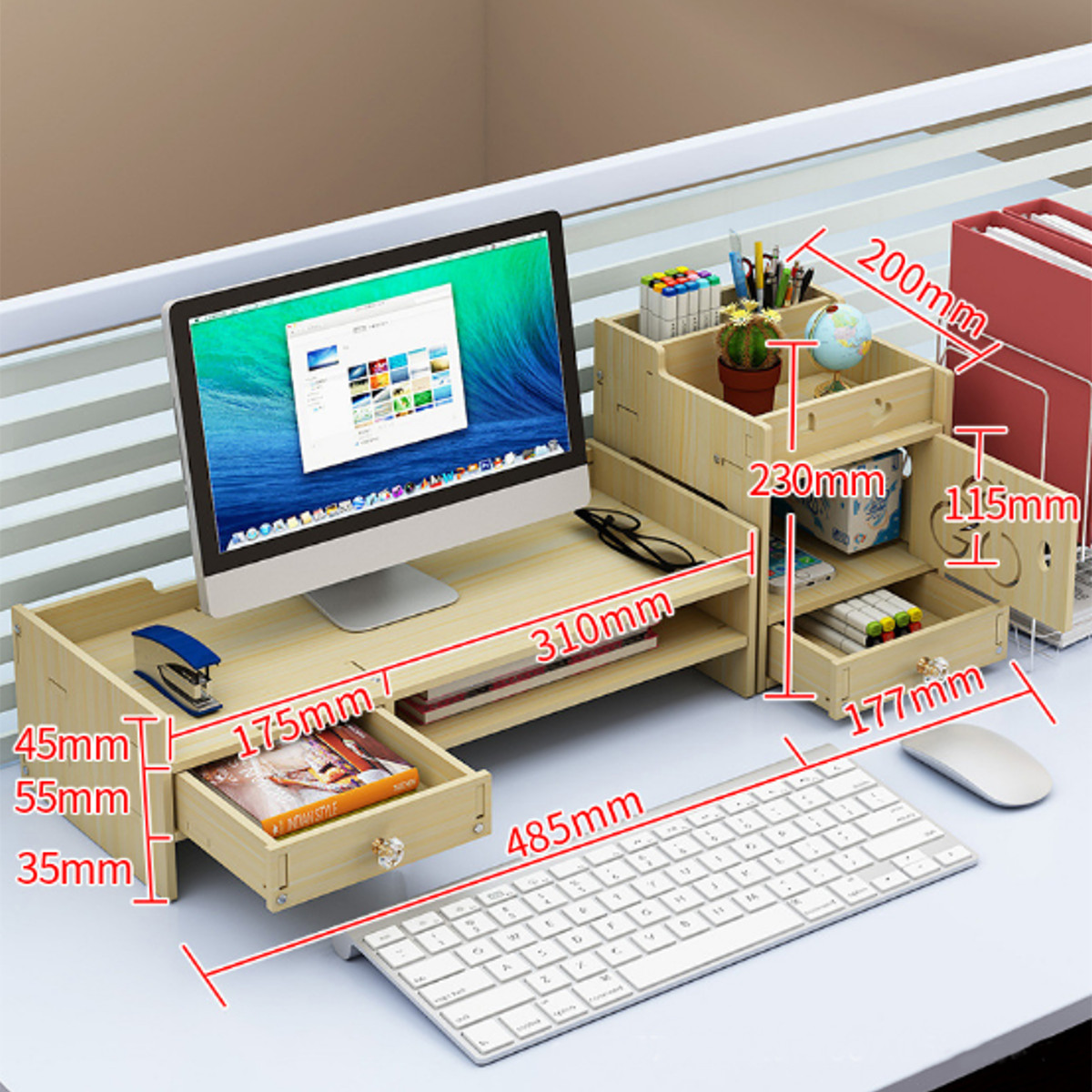 49X20X135cm-Multifunctional-Wooden-Monitor-Riser-Stand-Desktop-Holder-File-Storage-Drawer-for-iMac-1794496-14