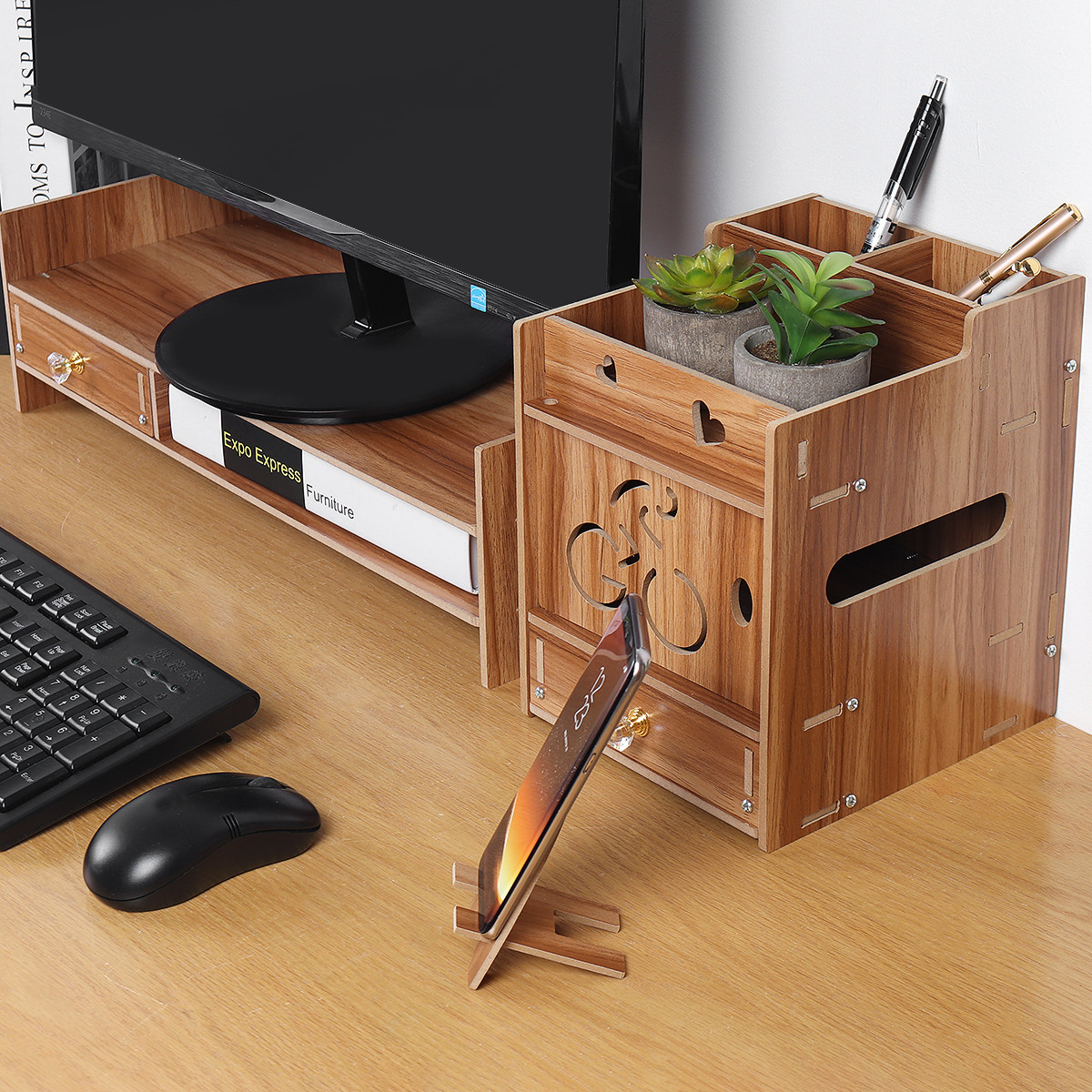 49X20X135cm-Multifunctional-Wooden-Monitor-Riser-Stand-Desktop-Holder-File-Storage-Drawer-for-iMac-1794496-10