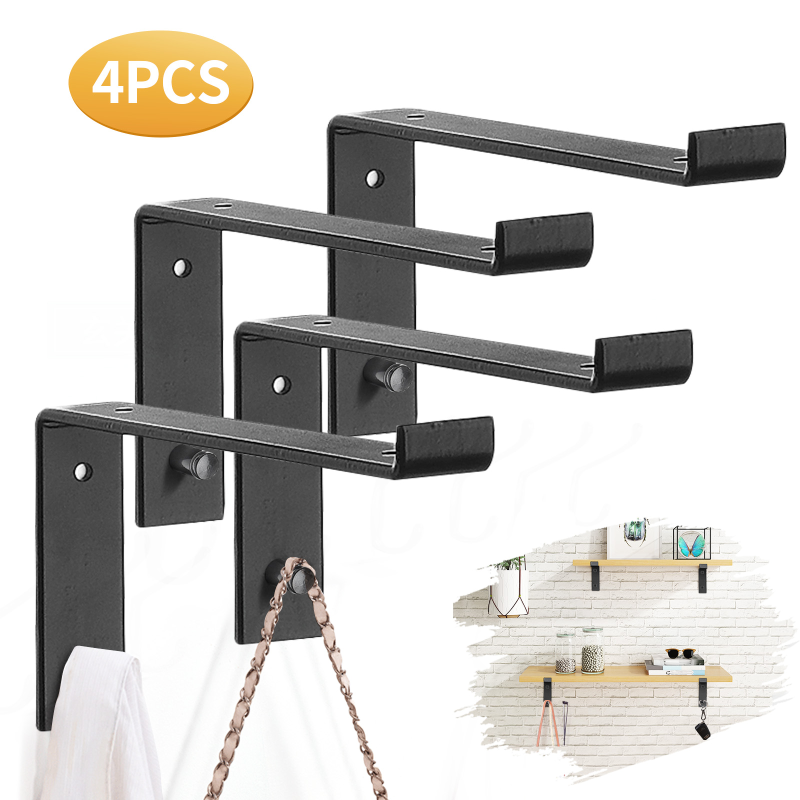 AGSIVO-4PCS-Set-Vintage-with-Hook-Wall-Mounted-Floating-Hanging-Shelf-Board-Support-Holder-1822453-1