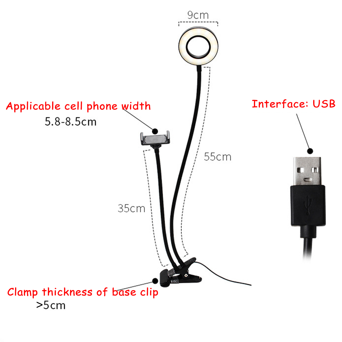 BG12W-2-in-1-Flexible-Controllable-USB-Interface-9cm-12W-LED-Selfie-Ring-Light--Desktop-Phone-Holder-1688720-2