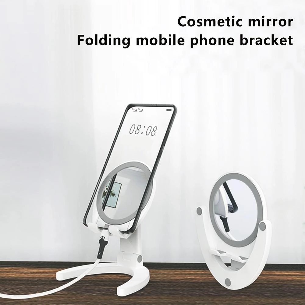 Bakeey-Adjustable-Desk-Phone-Holder-Foldable-Tablet-Stand-With-Make-up-Mirror-For-iPhone-For-Samsung-1932066-1
