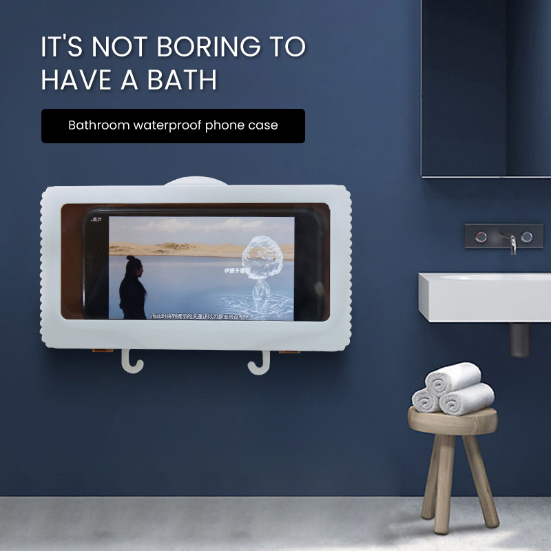 Bakeey-Rotational-Base-HD-Touch-Screen-Waterproof-Phone-Case-with-Hook-Bathroom-Wall-Mounted-Holder--1885015-1