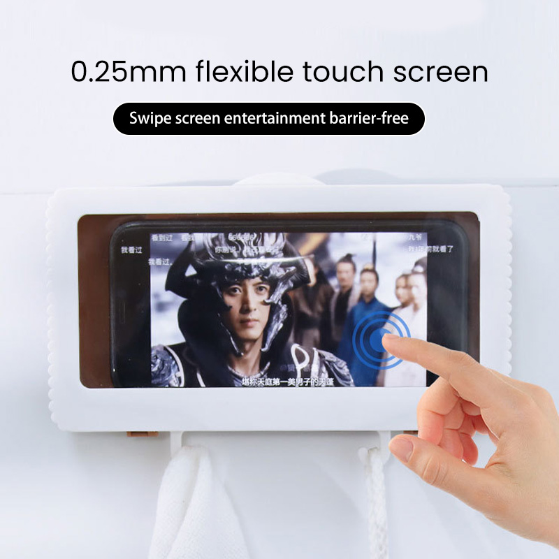 Bakeey-Rotational-Base-HD-Touch-Screen-Waterproof-Phone-Case-with-Hook-Bathroom-Wall-Mounted-Holder--1885015-4