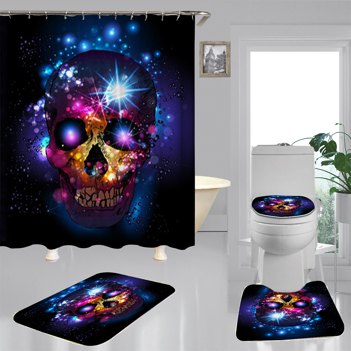 180180cm-Halloween-Skull-Bathroom-Shower-Curtain-3-Sets-Decor-Waterproof-Fabric-1572755-1