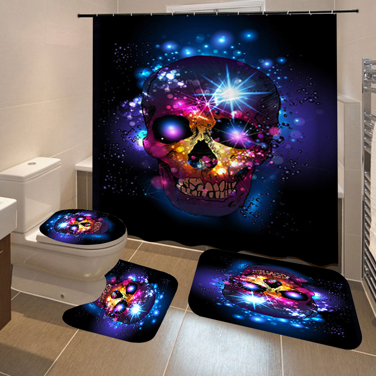 180180cm-Halloween-Skull-Bathroom-Shower-Curtain-3-Sets-Decor-Waterproof-Fabric-1572755-2