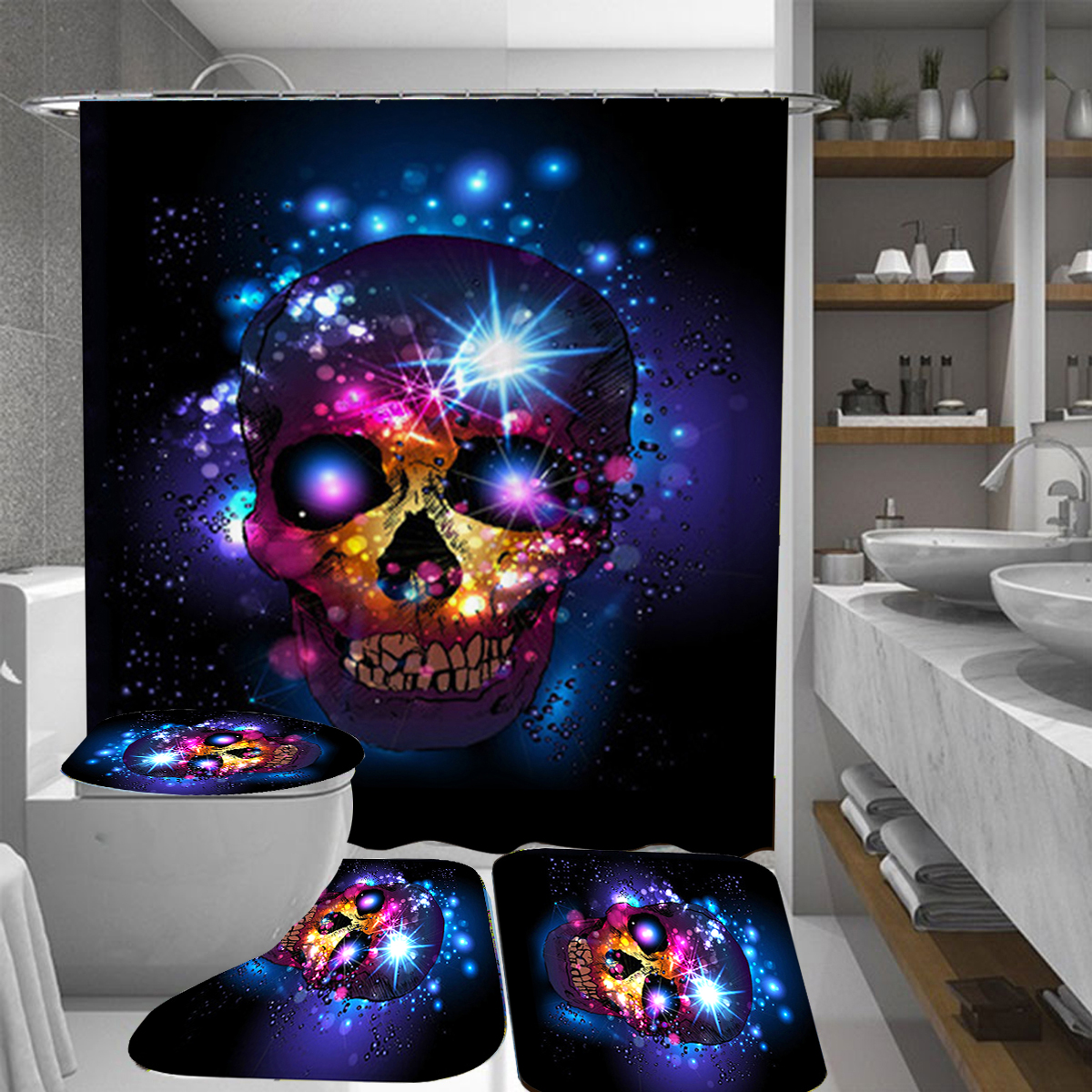 180180cm-Halloween-Skull-Bathroom-Shower-Curtain-3-Sets-Decor-Waterproof-Fabric-1572755-4
