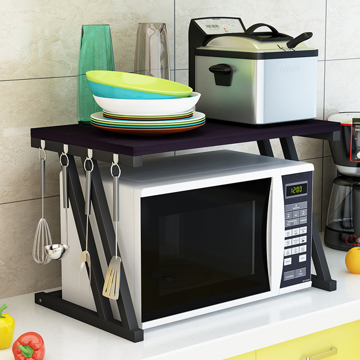 2-Tier-Kitchen-Baker-Rack-Microwave-Oven-Stand-Storage-Cart-Workstation-Shelf-Desktop-Organizer-1633559-1