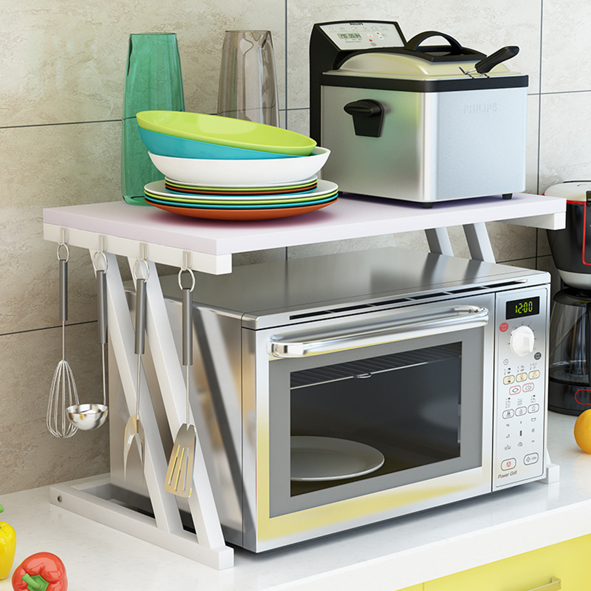 2-Tier-Kitchen-Baker-Rack-Microwave-Oven-Stand-Storage-Cart-Workstation-Shelf-Desktop-Organizer-1633559-3