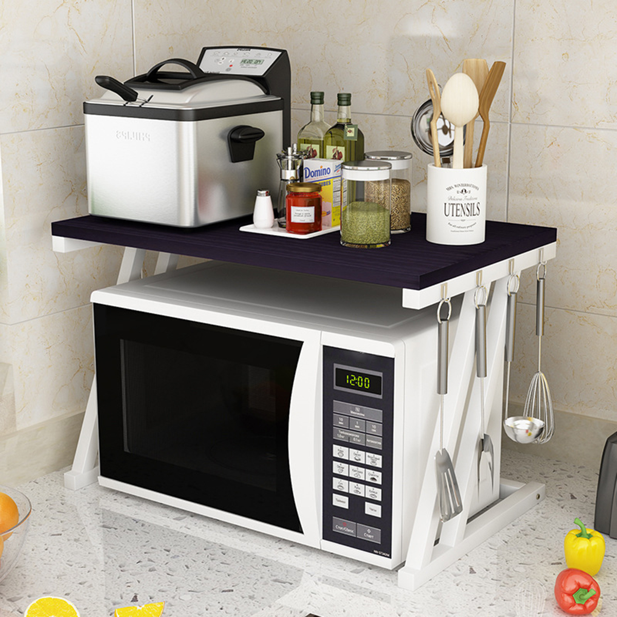 2-Tier-Kitchen-Baker-Rack-Microwave-Oven-Stand-Storage-Cart-Workstation-Shelf-Desktop-Organizer-1633559-4