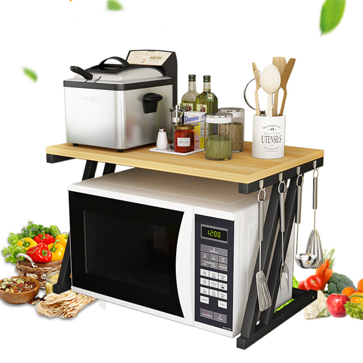 2-Tier-Kitchen-Baker-Rack-Microwave-Oven-Stand-Storage-Cart-Workstation-Shelf-Desktop-Organizer-1633559-5