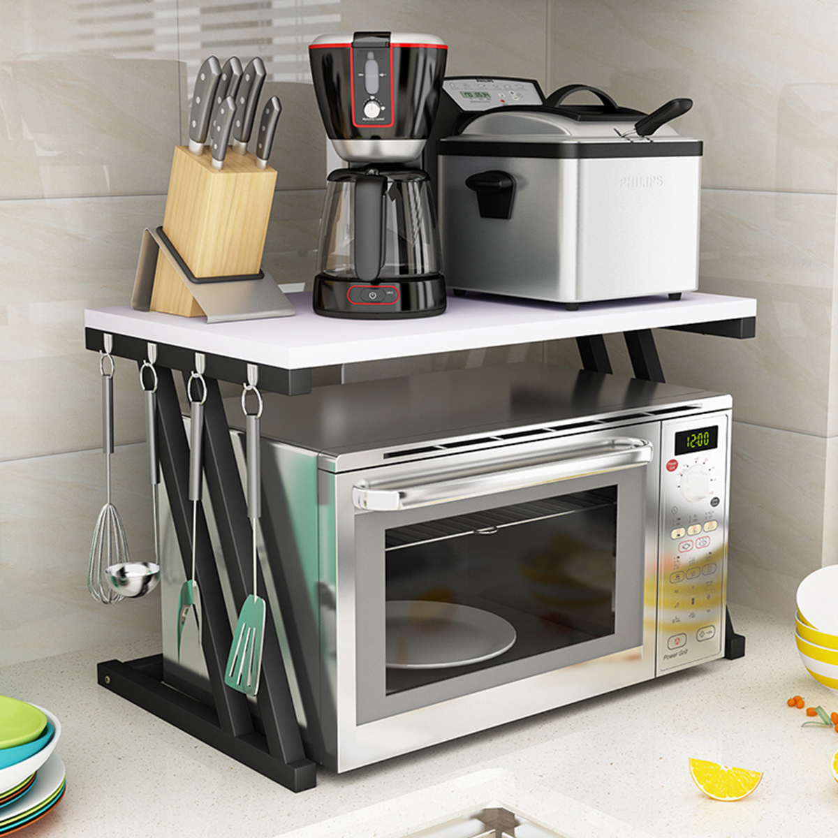 2-Tier-Kitchen-Baker-Rack-Microwave-Oven-Stand-Storage-Cart-Workstation-Shelf-Desktop-Organizer-1633559-6
