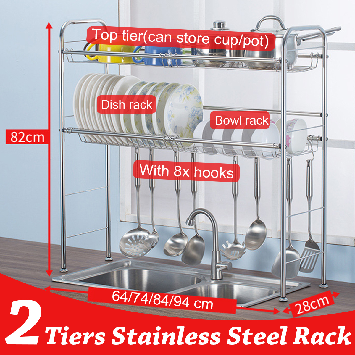 2-Tiers-Stainless-Steel-Dishes-Rack-Dual-Sink-Drain-Rack-Adjustable-Multi-use-Kitchen-Organizer-Rack-1661464-1