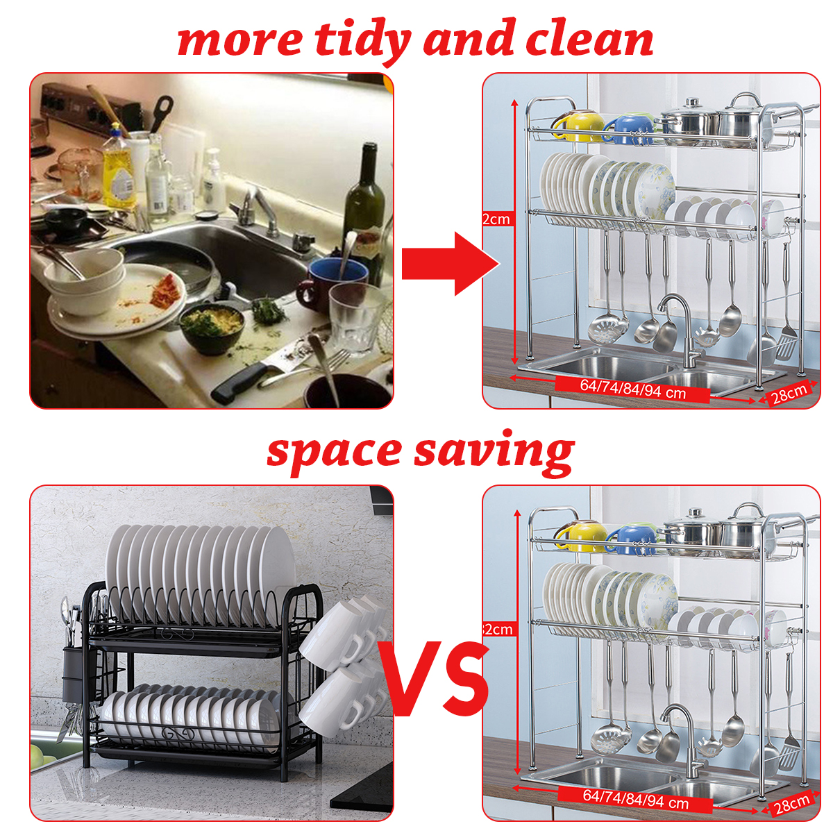 2-Tiers-Stainless-Steel-Dishes-Rack-Dual-Sink-Drain-Rack-Adjustable-Multi-use-Kitchen-Organizer-Rack-1661464-3