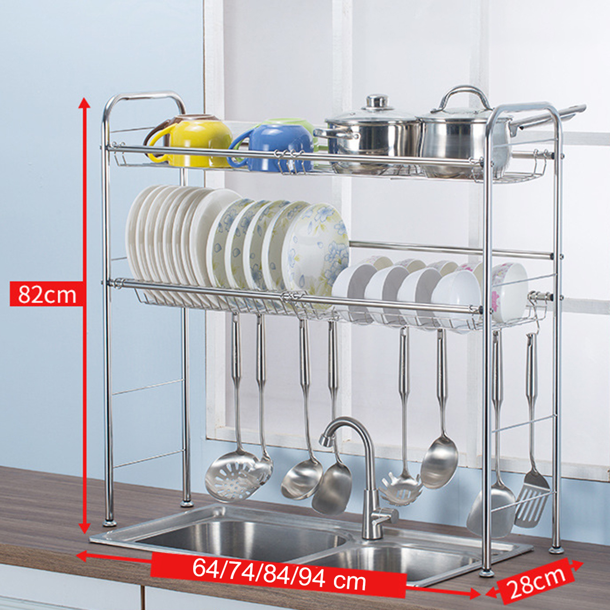 2-Tiers-Stainless-Steel-Dishes-Rack-Dual-Sink-Drain-Rack-Adjustable-Multi-use-Kitchen-Organizer-Rack-1661464-4