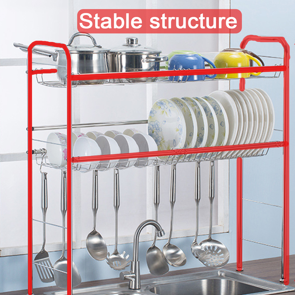 2-Tiers-Stainless-Steel-Dishes-Rack-Dual-Sink-Drain-Rack-Adjustable-Multi-use-Kitchen-Organizer-Rack-1661464-7