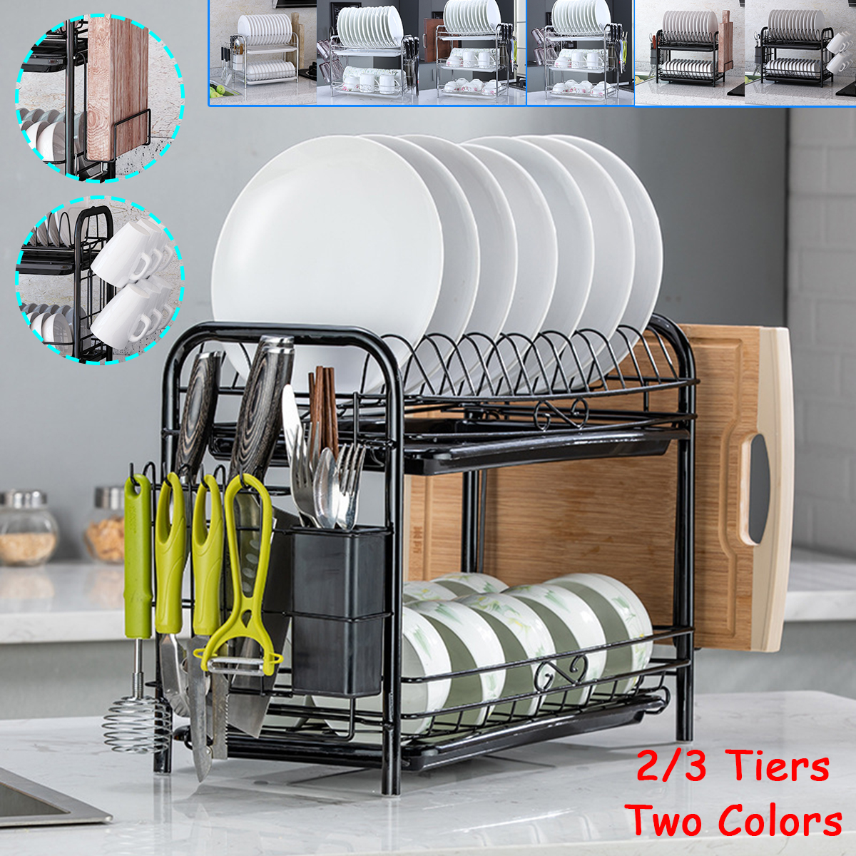23-Tiers-Dish-Drainer-Holder-Metal-Drying-Rack-Basket-Bowl-Dish-Draining-Shelf-Dryer-Tray-Holder-Kit-1732659-1