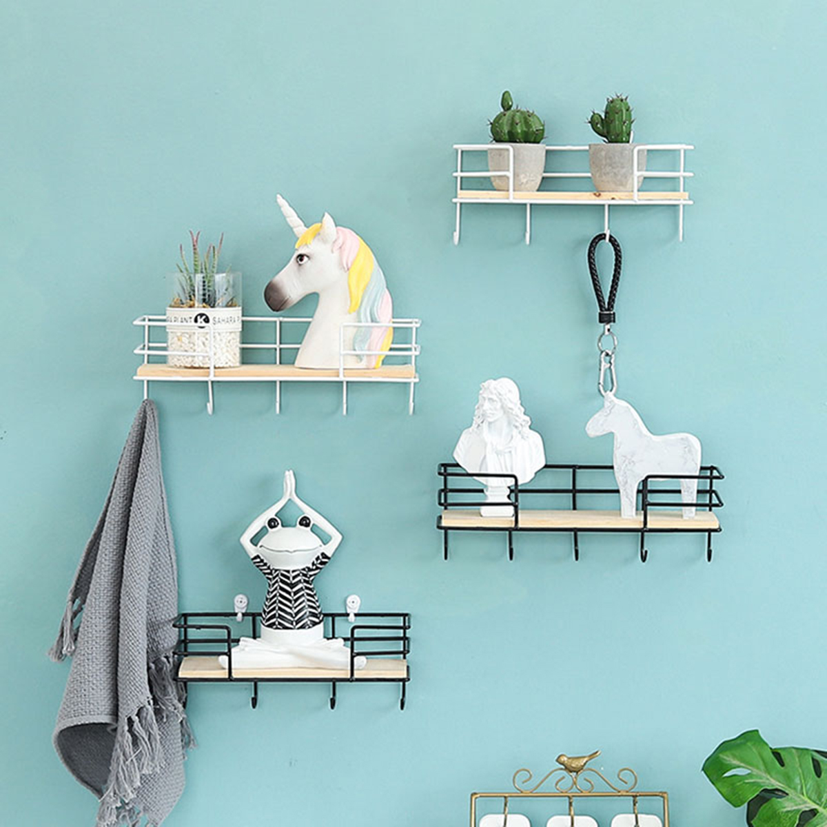 345-Hooks-Wood-Wall-mounted-Shelf-Hook-Storage-Rack-Wall-Decoration-Coat-Hanging-Desktop-Organizer-1399637-9