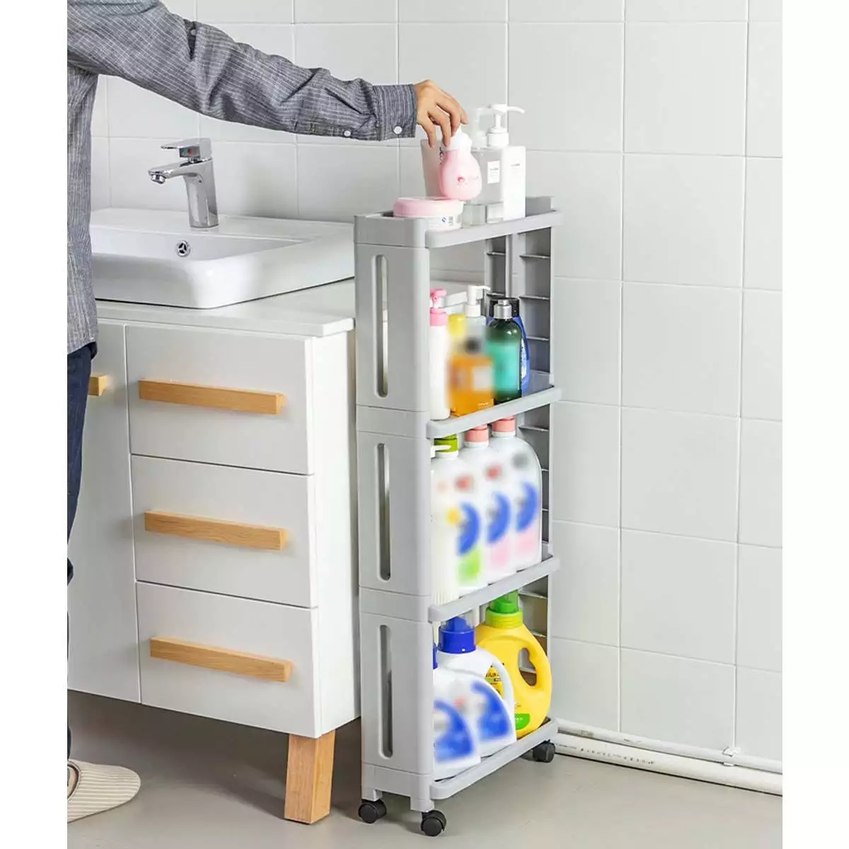 4-Layers-Kitchen-Storage-Rack-Slim-Slide-Tower-Movable-Assemble-Plastic-Bathroom-Shelf-Wheels-Space--1754364-6