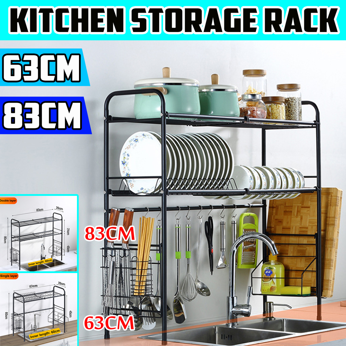 6383cm-Sink-Storage-Rack-12-Layers-Kitchen-Over-Sink-Dish-Drying-Drain-Shelf-Dish-Chopsticks-Storage-1775131-1